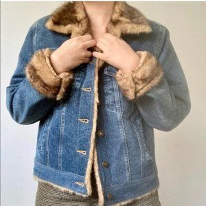 Marvin Richard's Denim Jacket with Faux Fur Lining Size Large